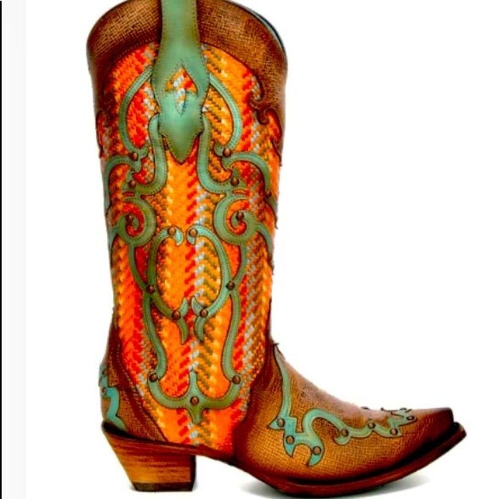 NEW Corral Multicolor Woven Western Boots Studded Snip Toe Cowgirl Boho Size 6.5